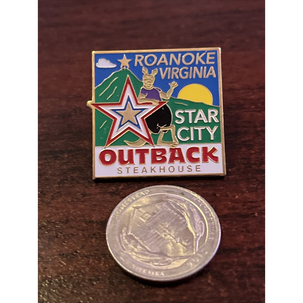 Outback Steakhouse Roanoke Virginia Star City Kangaroo Lapel Hat Pin - Picture 2 of 3